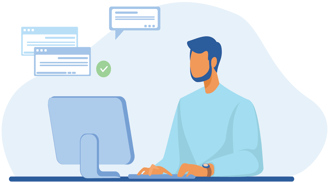 Man working in office and using messenger applications thanks to Tel2's Cloud PBX solution